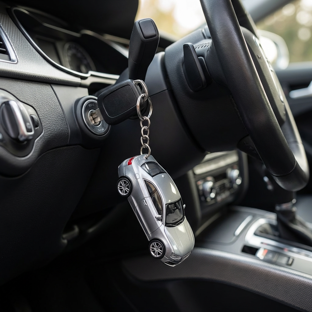 Navy Silver Car Keychain