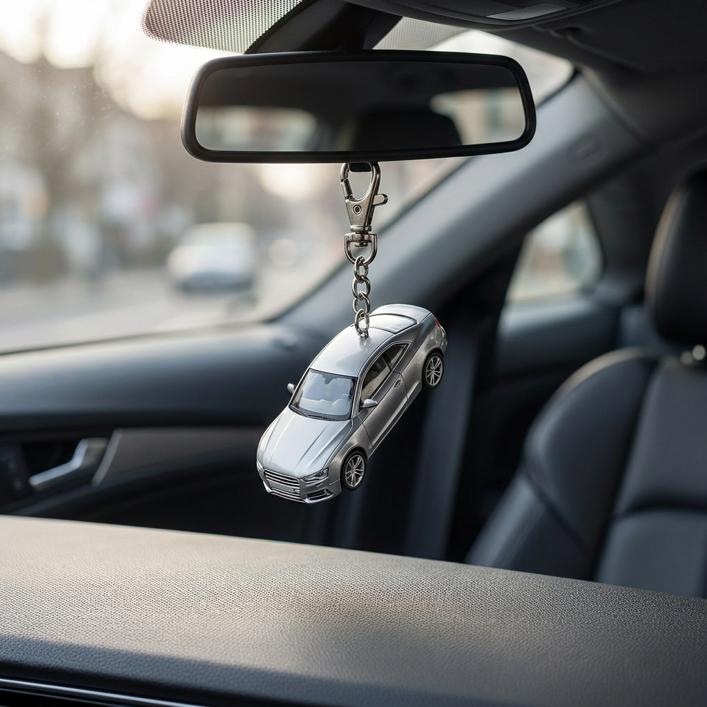 Navy Silver Car Keychain